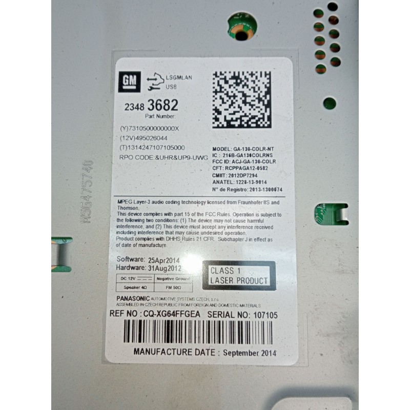 Recambio de sistema audio / radio cd para opel zafira tourer c (p12) 1.6 cdti (75) referencia OEM IAM 23483682 CQXG64FFGEA 2012