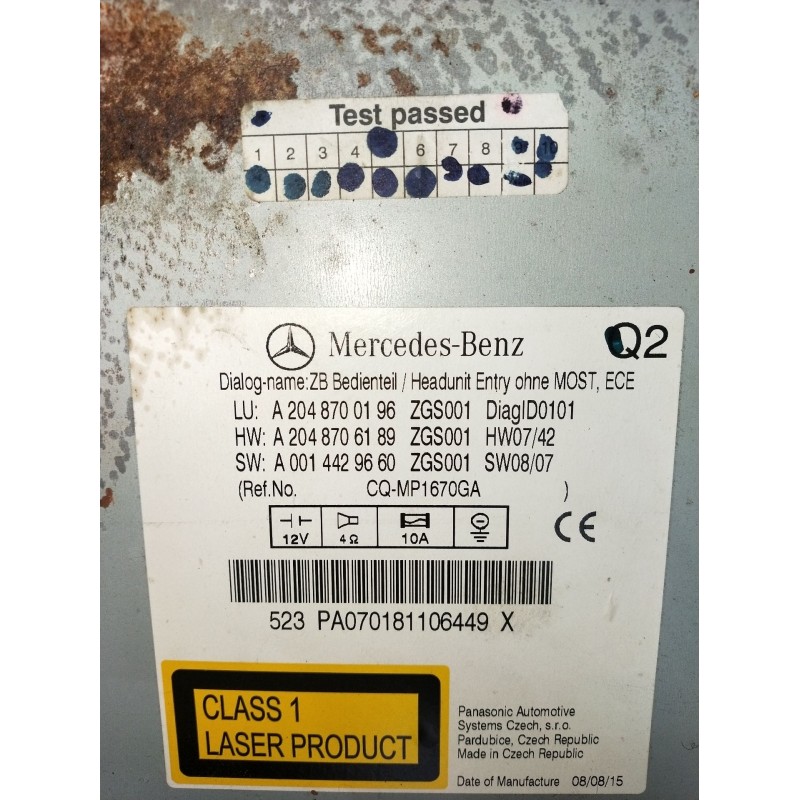 Recambio de sistema audio / radio cd para mercedes-benz clase glk (w204) glk glk 320 cdi 4-matic (204.983) referencia OEM IAM A2