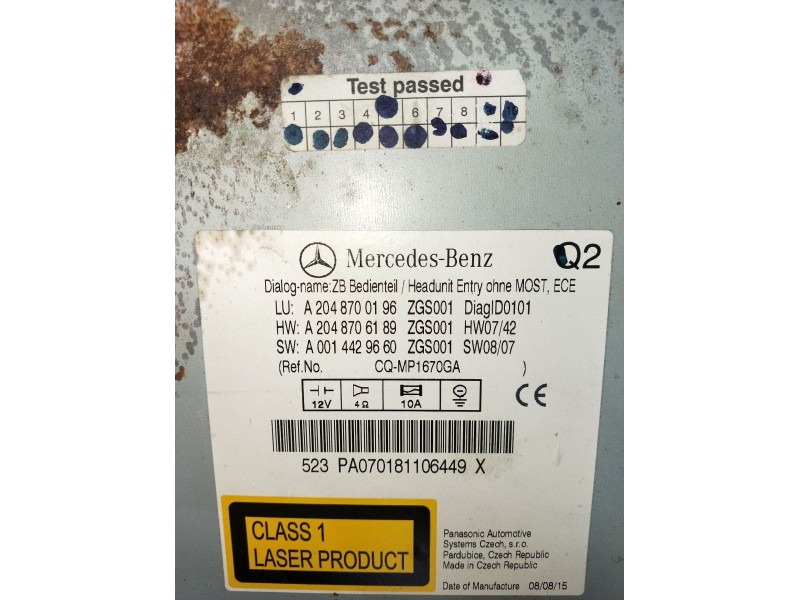 Recambio de sistema audio / radio cd para mercedes-benz clase glk (w204) glk glk 320 cdi 4-matic (204.983) referencia OEM IAM A2
