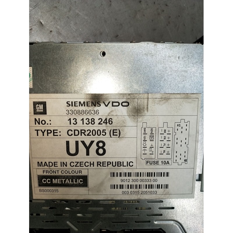 Recambio de sistema audio / radio cd para opel vectra c gts (z02) 2.2 dti 16v (f68) referencia OEM IAM 13138246 13138246 2003