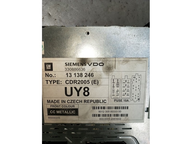 Recambio de sistema audio / radio cd para opel vectra c gts (z02) 2.2 dti 16v (f68) referencia OEM IAM 13138246 13138246 2003