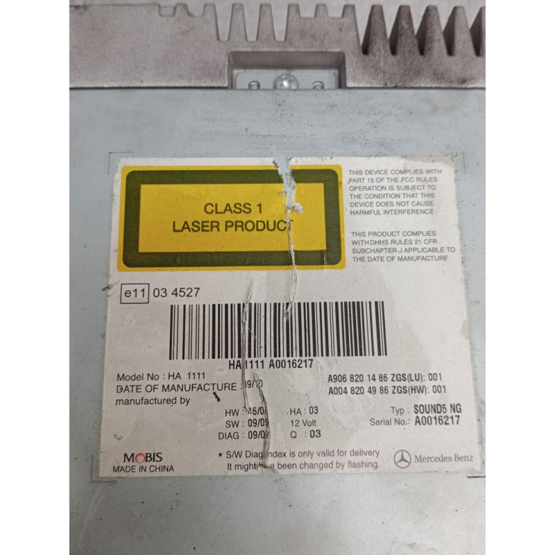 Recambio de sistema audio / radio cd para mercedes-benz sprinterii caja cerrada (desde 01.06) 2.1 cdi cat referencia OEM IAM  A9