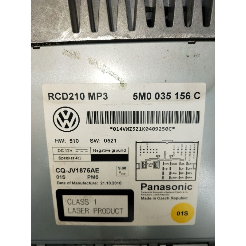Recambio de sistema audio / radio cd para volkswagen polo v (6r1, 6c1) 1.4 (6r1) referencia OEM IAM 5M0035156C CQJV1875AE 2009