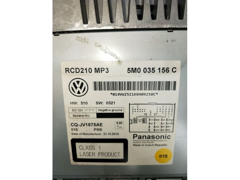 Recambio de sistema audio / radio cd para volkswagen polo v (6r1, 6c1) 1.4 (6r1) referencia OEM IAM 5M0035156C CQJV1875AE 2009
