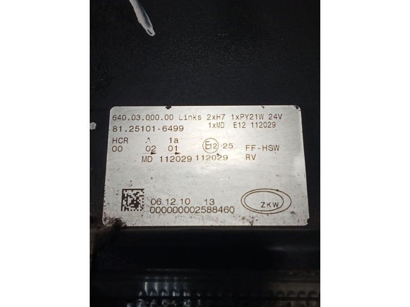 Recambio de faro izquierdo para man tgx 18.480 referencia OEM IAM 81251016499 6400300000 11
