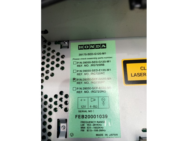 Recambio de sistema audio / radio cd para honda accord vii tourer (cm, cn) 2.2 i-ctdi (cn2) referencia OEM IAM 39175SEDG120M1  2
