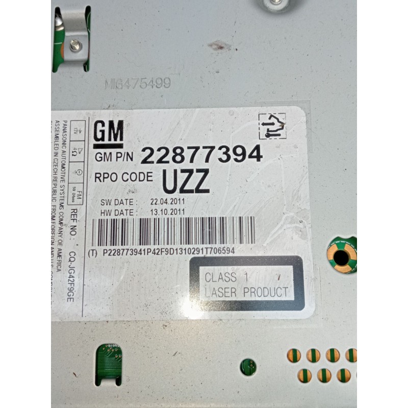 Recambio de sistema audio / radio cd para opel meriva b monospace (s10) 1.7 cdti (75) referencia OEM IAM 22877394  2010