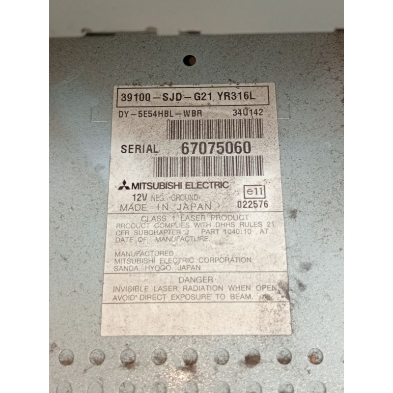 Recambio de sistema audio / radio cd para honda fr-v (be) 2.2 i ctdi (be5) referencia OEM IAM 67075060 39100SJDG21R316L 2005
