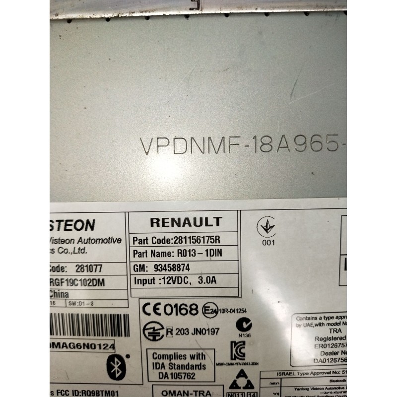 Recambio de sistema audio / radio cd para renault trafic iii furgoneta (fg_) 1.6 dci 95 (fgmj, fgmr) referencia OEM IAM 28115617