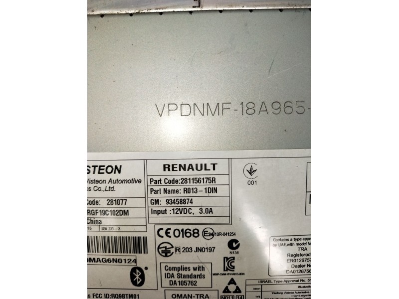 Recambio de sistema audio / radio cd para renault trafic iii furgoneta (fg_) 1.6 dci 95 (fgmj, fgmr) referencia OEM IAM 28115617