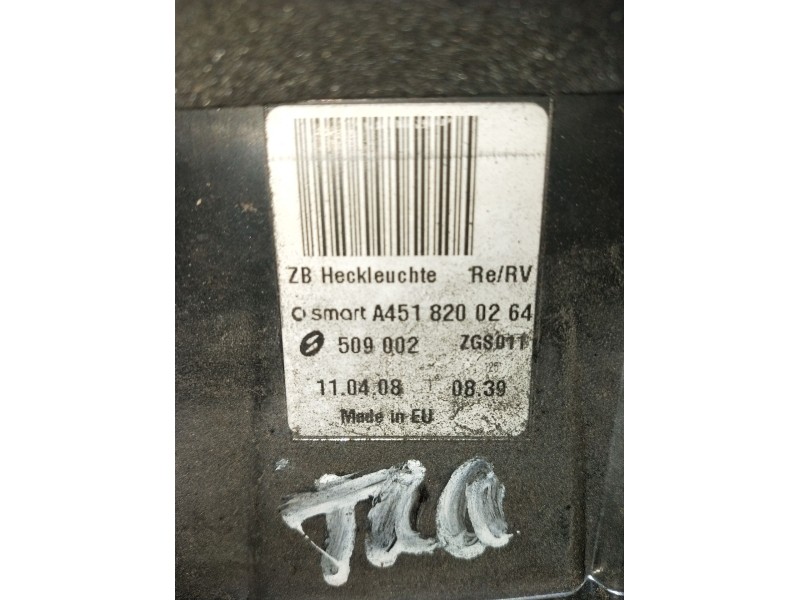 Recambio de piloto trasero derecho para smart fortwo coupé (451) 1.0 (451.331, 451.380) referencia OEM IAM A4518200264 509002ZGS