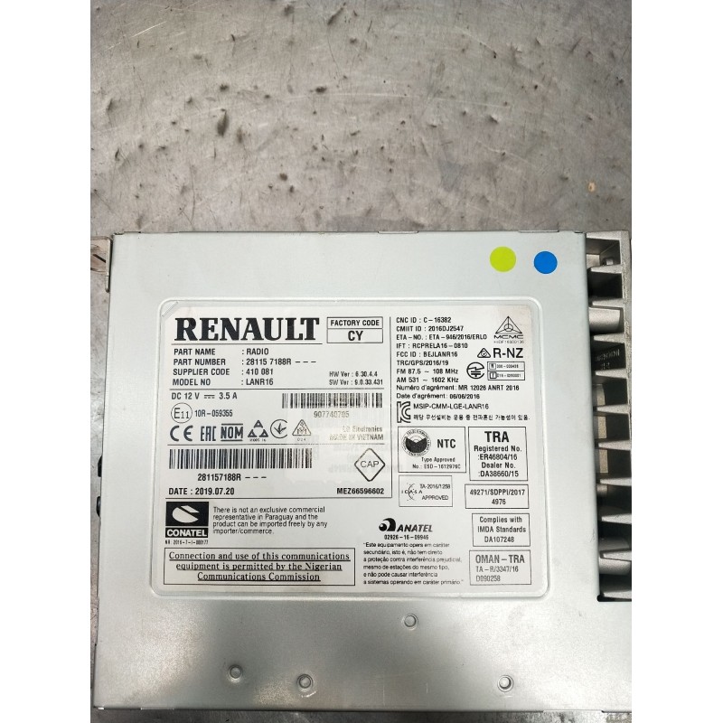 Recambio de sistema audio / radio cd para renault megane iv hatchback (b9a/m/n_) 1.3 tce 115 (b9n9) referencia OEM IAM 281157188