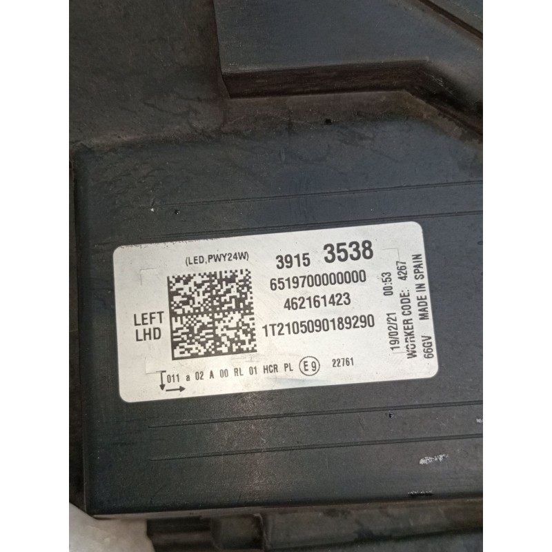 Recambio de faro izquierdo para opel crossland x / crossland (p17, p2qo) 1.2 (75) referencia OEM IAM 39153538 462161423 