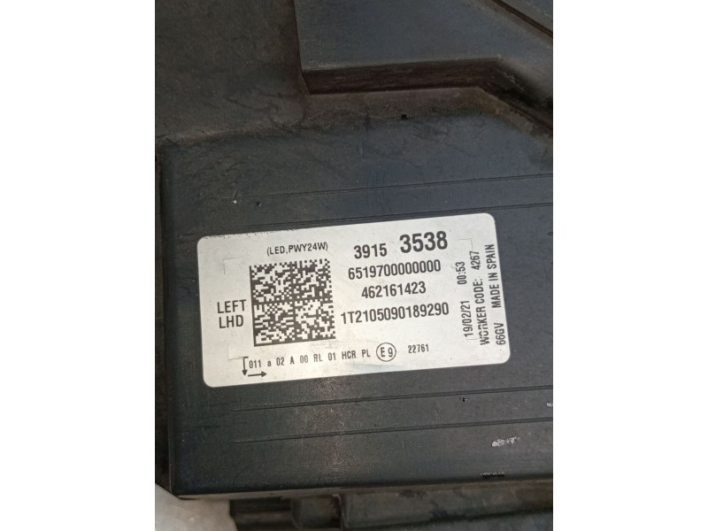 Recambio de faro izquierdo para opel crossland x / crossland (p17, p2qo) 1.2 (75) referencia OEM IAM 39153538 462161423 
