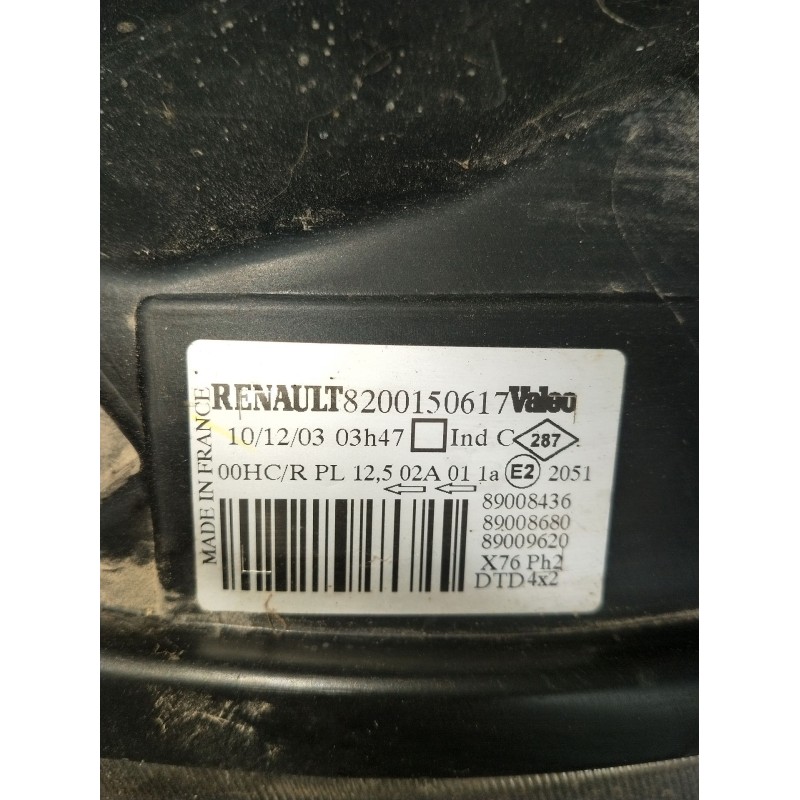 Recambio de faro derecho para renault kangoo express (fc0/1_) d 65 1.9 (fc0e, fc02, fc0j, fc0n) referencia OEM IAM 8200150617  2