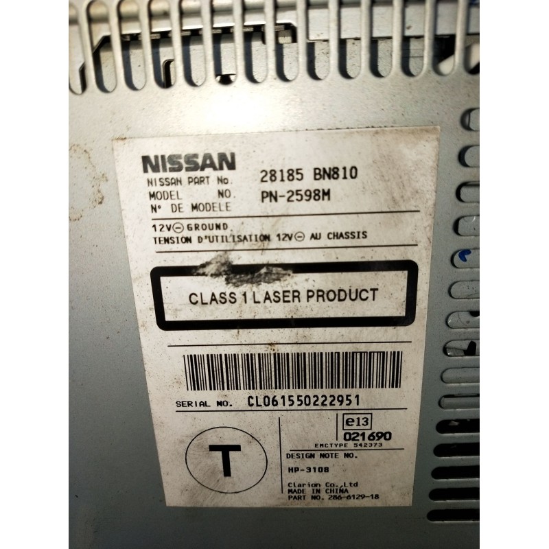 Recambio de sistema audio / radio cd para nissan almera ii hatchback (n16) 2.2 dci referencia OEM IAM 28185BN810 PN2598M 2002