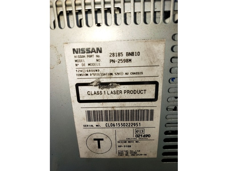 Recambio de sistema audio / radio cd para nissan almera ii hatchback (n16) 2.2 dci referencia OEM IAM 28185BN810 PN2598M 2002