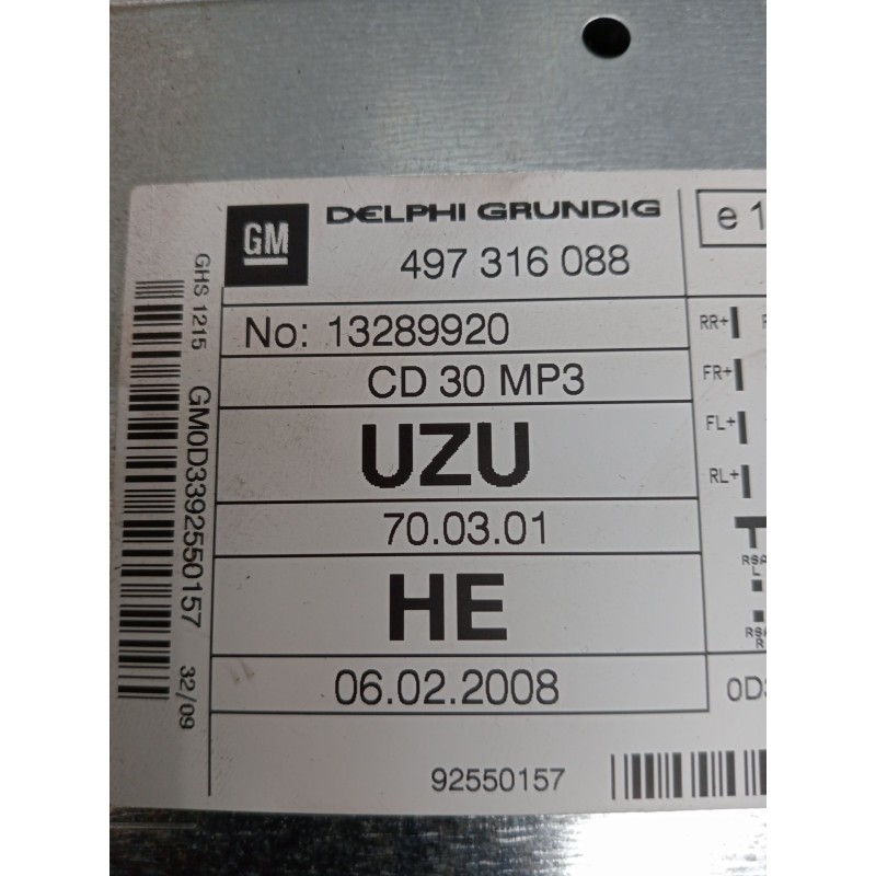 Recambio de sistema audio / radio cd para opel corsa d (s07) 1.2 (l08, l68) referencia OEM IAM 497316088 13289920 92550157 2006