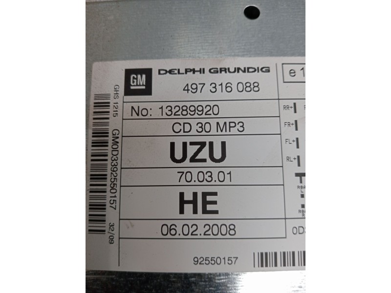 Recambio de sistema audio / radio cd para opel corsa d (s07) 1.2 (l08, l68) referencia OEM IAM 497316088 13289920 92550157 2006
