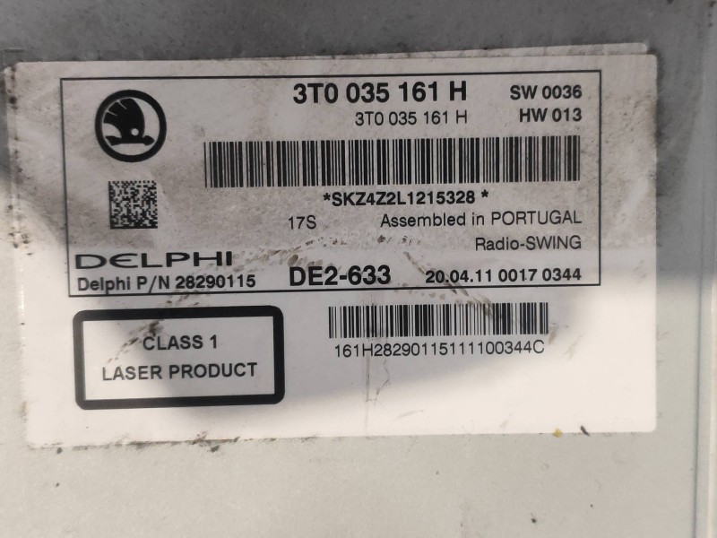 Recambio de sistema audio / radio cd para skoda suberb (3t4) exclusive referencia OEM IAM 3T0035161H DE2633 3T0035156G
