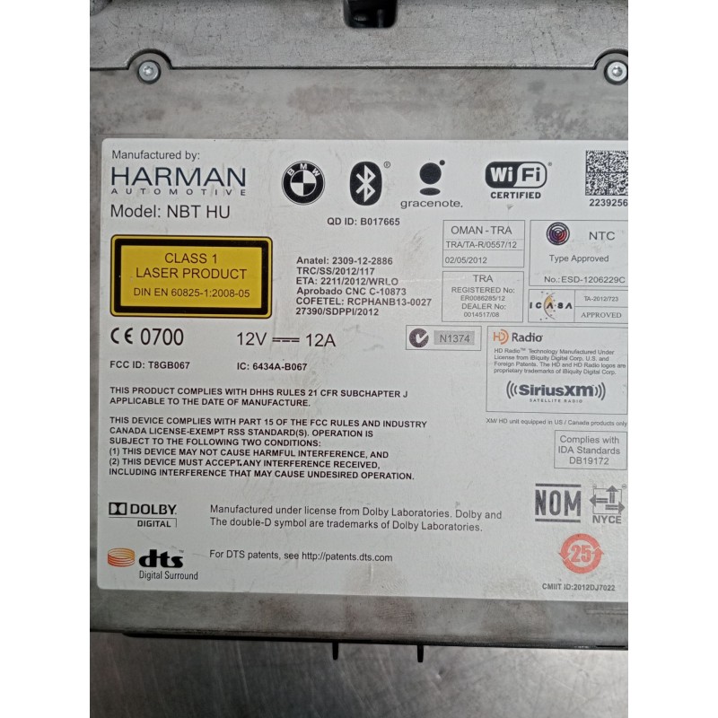 Recambio de sistema audio / radio cd para bmw 5 (f10) 520 d referencia OEM IAM T8GB067 81994301 651281994301 2014