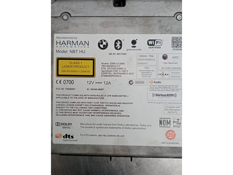 Recambio de sistema audio / radio cd para bmw 5 (f10) 520 d referencia OEM IAM T8GB067 81994301 651281994301 2014