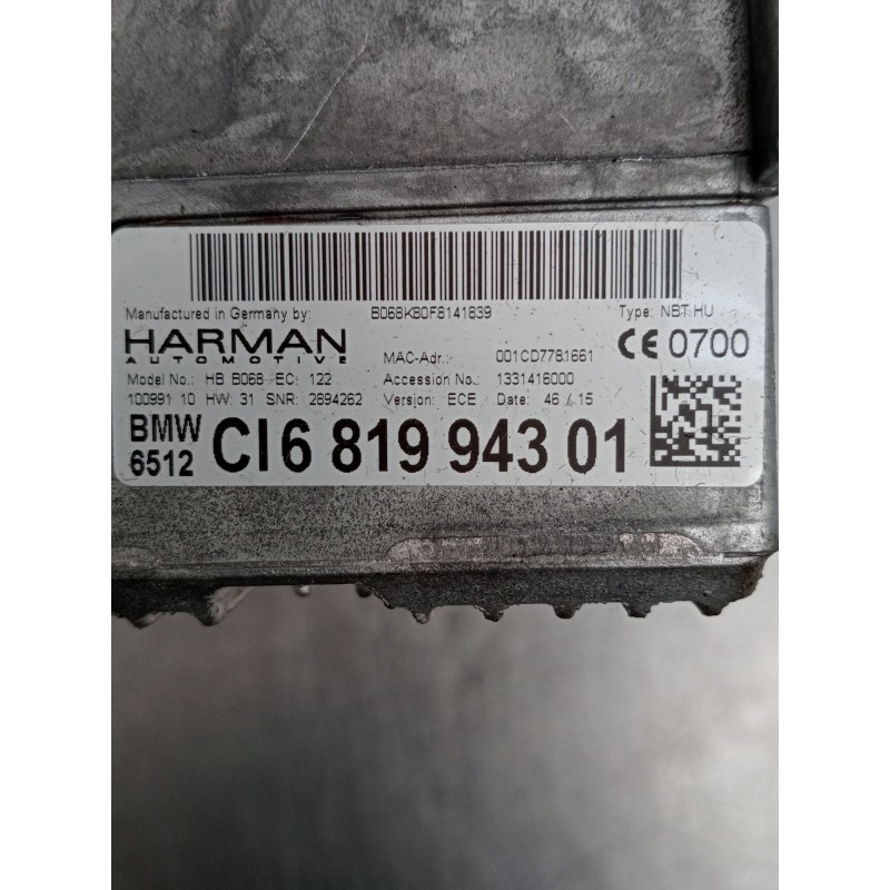 Recambio de sistema audio / radio cd para bmw 5 (f10) 520 d referencia OEM IAM T8GB067 81994301 651281994301 2014