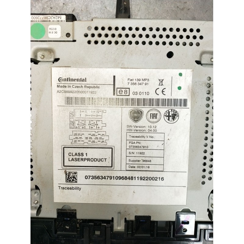 Recambio de sistema audio / radio cd para fiat panda (312_, 319_) 1.2 (312pxa1a) referencia OEM IAM 735634791  2012