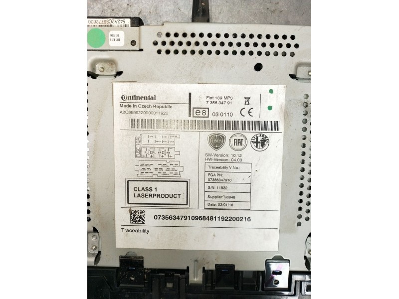Recambio de sistema audio / radio cd para fiat panda (312_, 319_) 1.2 (312pxa1a) referencia OEM IAM 735634791  2012