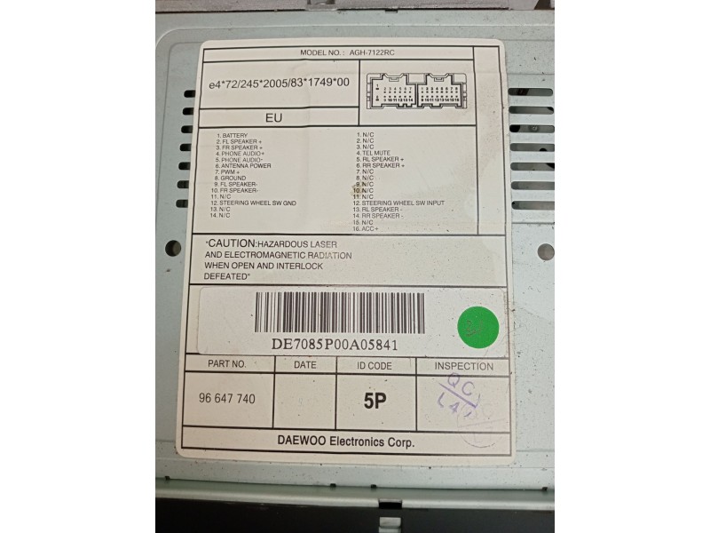 Recambio de sistema audio / radio cd para chevrolet epica (kl1_) 2.0 d referencia OEM IAM 86647740  2007