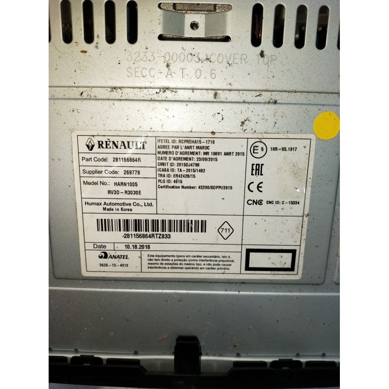 Recambio de sistema audio / radio cd para dacia dokker furgoneta/monovolumen 1.5 dci (feaj) referencia OEM IAM 281156864R 269779