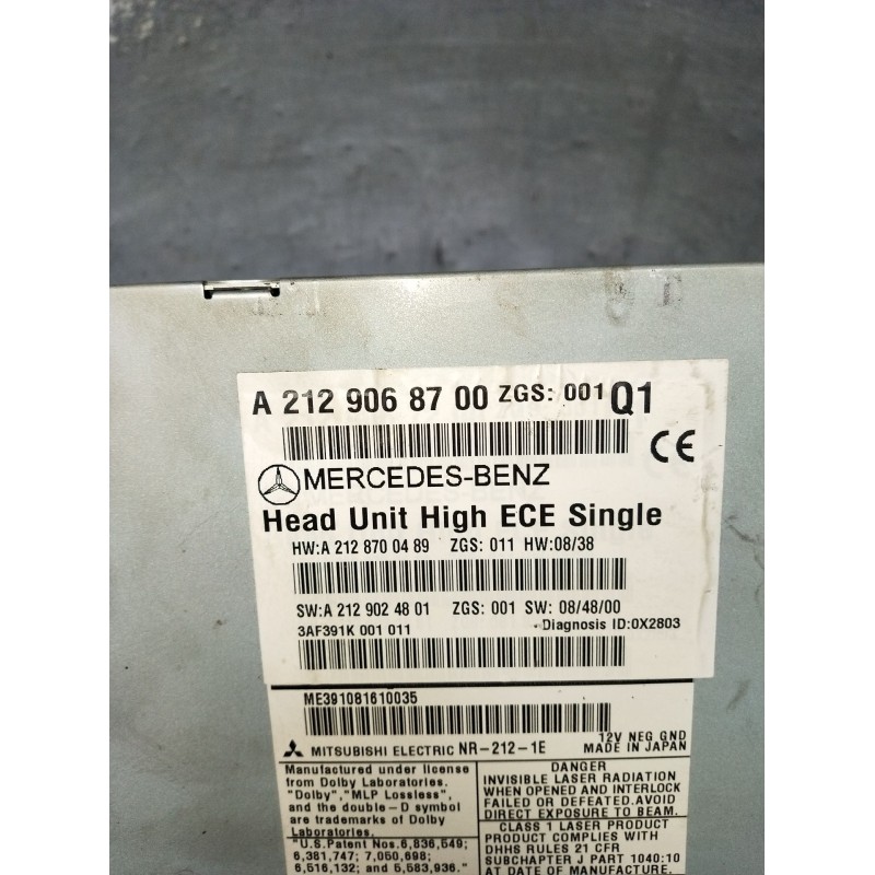 Recambio de sistema audio / radio cd para mercedes-benz clase e (w212) e 220 cdi / bluetec (212.001, 212.002) referencia OEM IAM