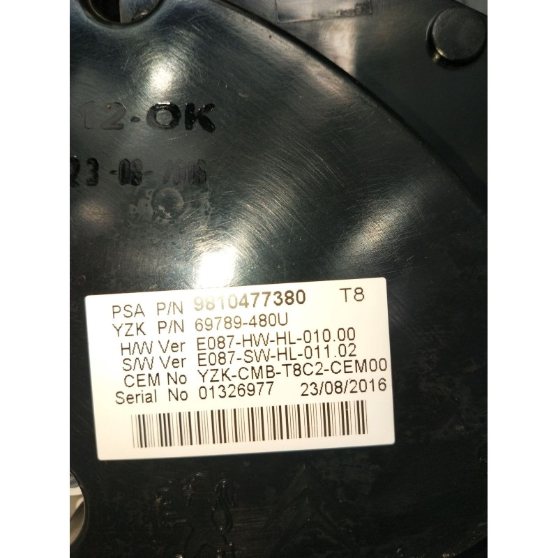 Recambio de cuadro instrumentos para peugeot 5008 (0u_, 0e_) 1.6 bluehdi 120 referencia OEM IAM 9810477380 69789480U 2012