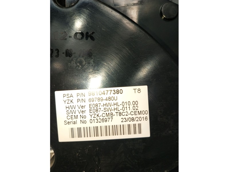Recambio de cuadro instrumentos para peugeot 5008 (0u_, 0e_) 1.6 bluehdi 120 referencia OEM IAM 9810477380 69789480U 2012