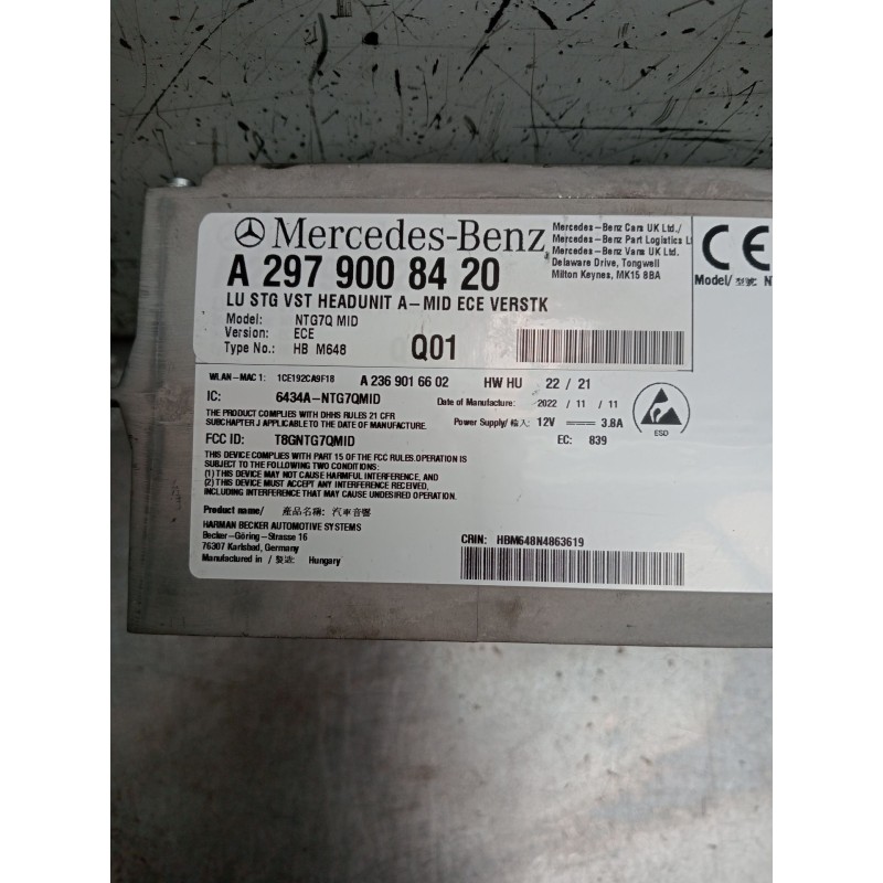 Recambio de sistema audio / radio cd para mercedes-benz clase c (w206) c 200 d (206.003) referencia OEM IAM A2979008420 A2369016