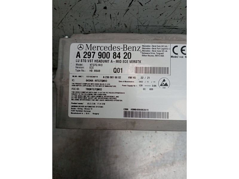 Recambio de sistema audio / radio cd para mercedes-benz clase c (w206) c 200 d (206.003) referencia OEM IAM A2979008420 A2369016
