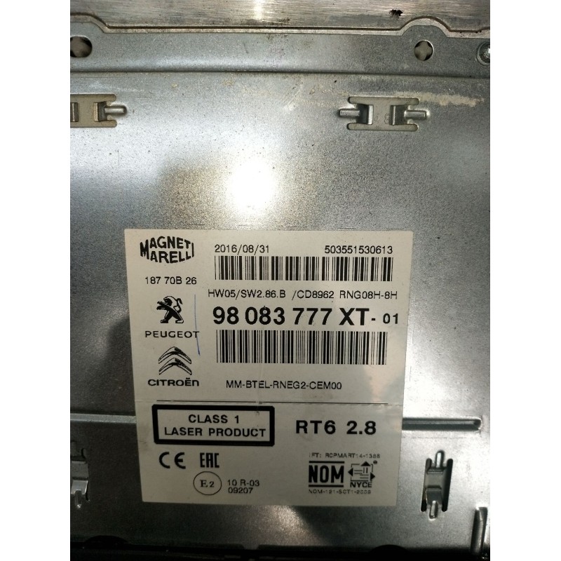 Recambio de sistema audio / radio cd para peugeot 5008 (0u_, 0e_) 1.6 bluehdi 120 referencia OEM IAM 98083777XT  2012