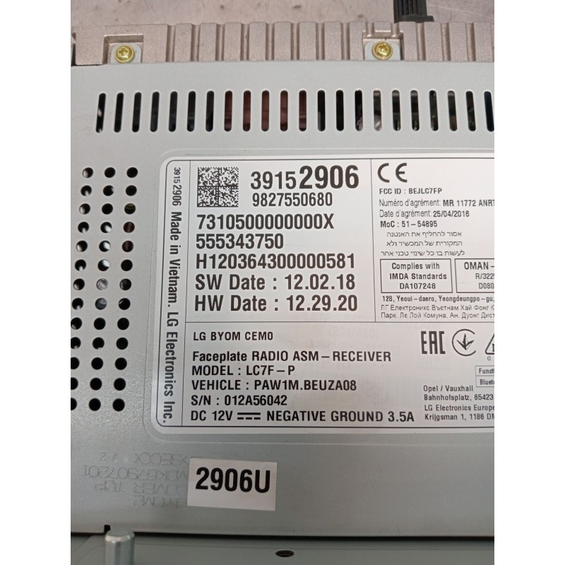 Recambio de sistema navegacion gps para opel crossland x / crossland (p17, p2qo) 1.2 (75) referencia OEM IAM 39152906 9827550680