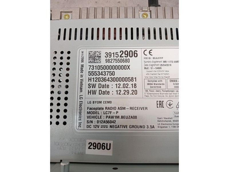 Recambio de sistema navegacion gps para opel crossland x / crossland (p17, p2qo) 1.2 (75) referencia OEM IAM 39152906 9827550680