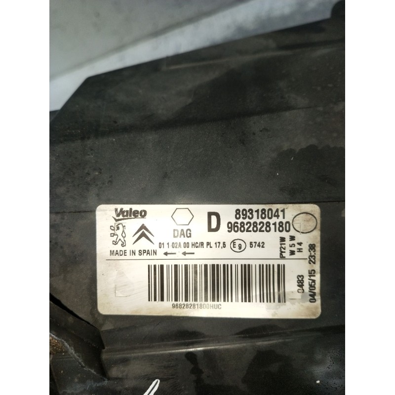 Recambio de faro izquierdo para peugeot partner furgoneta/monovolumen 1.6 hdi / bluehdi 75 referencia OEM IAM 9682828180 8931804