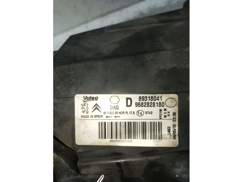 Recambio de faro izquierdo para peugeot partner furgoneta/monovolumen 1.6 hdi / bluehdi 75 referencia OEM IAM 9682828180 8931804