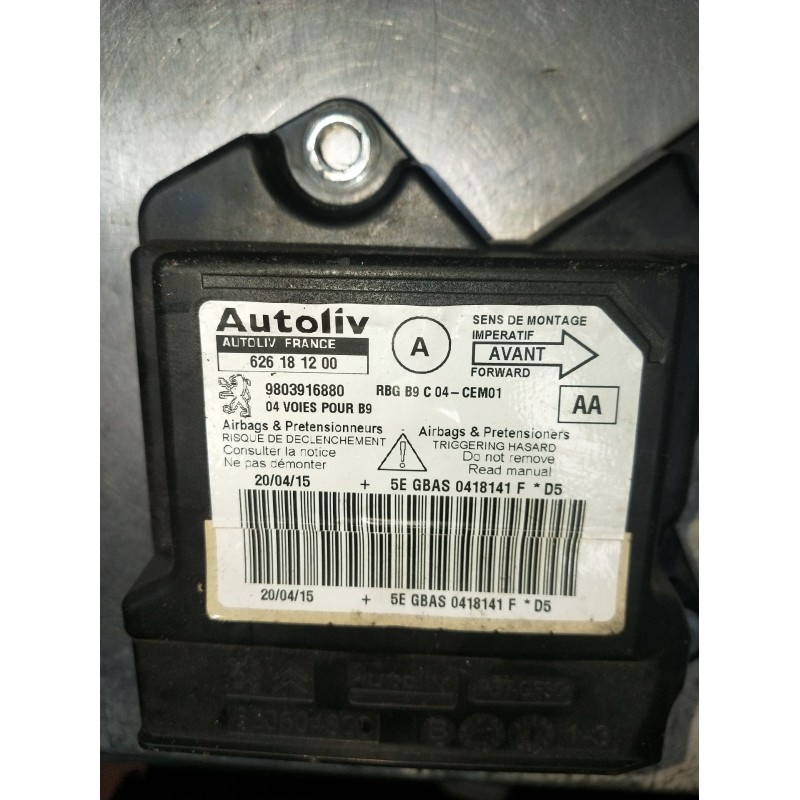 Recambio de centralita airbag para peugeot partner furgoneta/monovolumen 1.6 hdi / bluehdi 75 referencia OEM IAM 626181200 98039