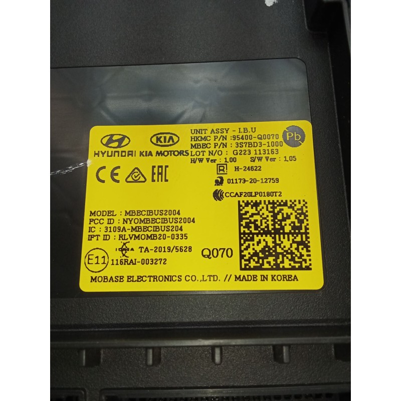 Recambio de modulo electronico para hyundai i20 iii (bc3, bi3) 1.0 t-gdi referencia OEM IAM 95400Q0070 3S7BD31000 2020
