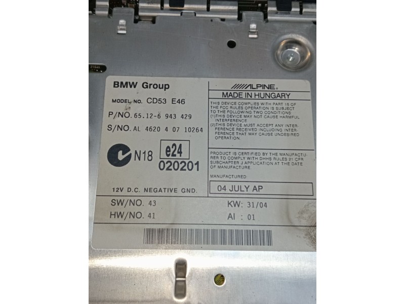Recambio de sistema audio / radio cd para bmw 3 (e46) 320 d referencia OEM IAM   