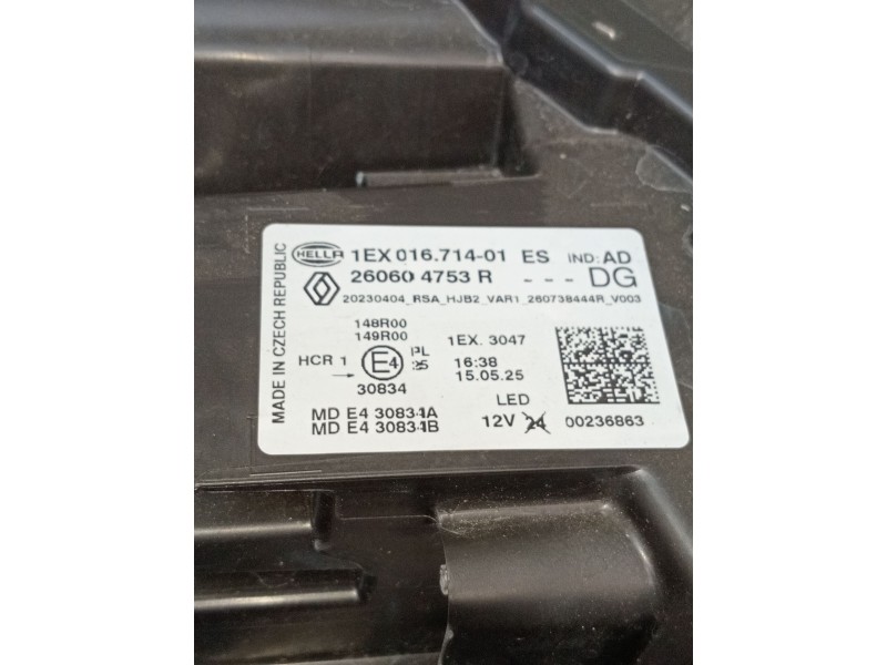 Recambio de faro izquierdo para renault captur iii captur e-tech hybrid referencia OEM IAM 260604753R 1EX01671401 20230404 00236