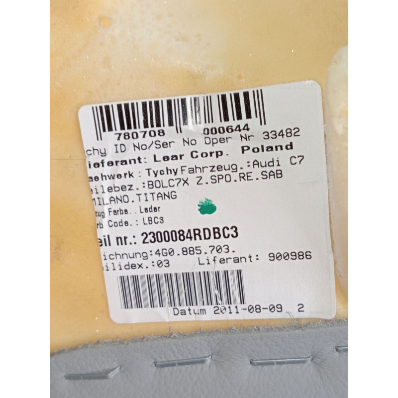 Recambio de airbag lateral trasero derecho para audi a7 sportback (4ga, 4gf) 3.0 tdi quattro referencia OEM IAM 2300084RDBC3 4G0