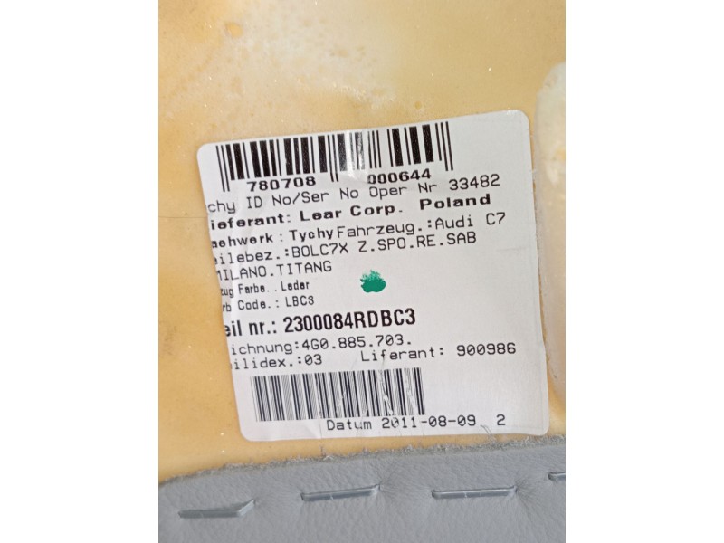 Recambio de airbag lateral trasero derecho para audi a7 sportback (4ga, 4gf) 3.0 tdi quattro referencia OEM IAM 2300084RDBC3 4G0