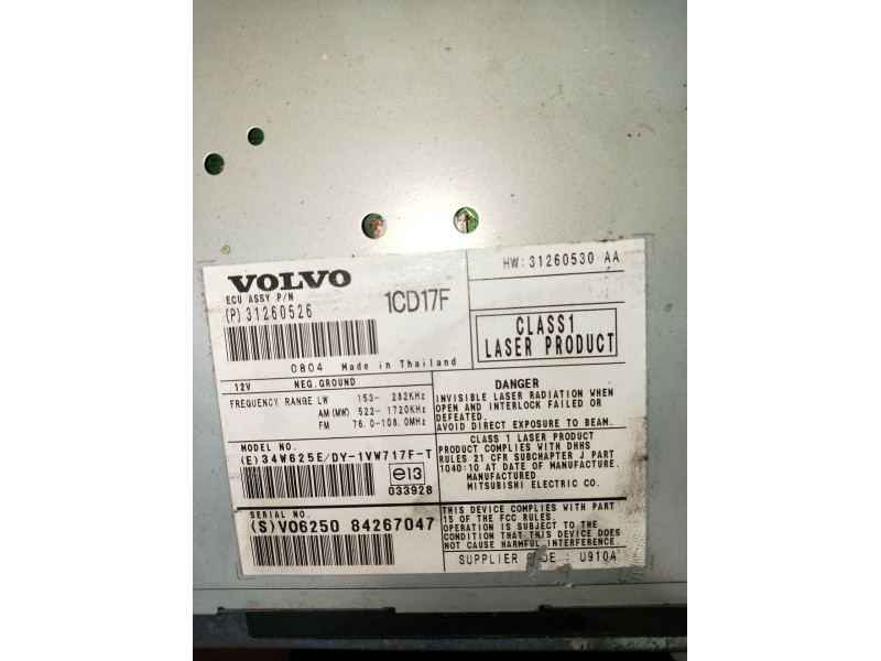 Recambio de sistema audio / radio cd para volvo c30 (533) 1.6 d referencia OEM IAM 31260530AA  2007