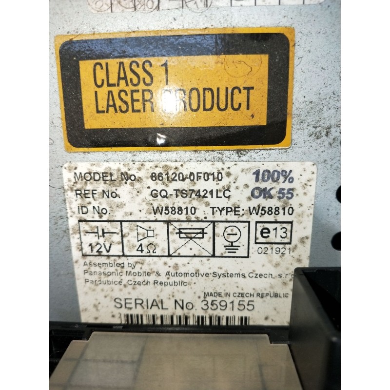 Recambio de sistema audio / radio cd para toyota corolla verso (zer_, zze12_, r1_) 2.0 d-4d (cur10_) referencia OEM IAM 861200F0