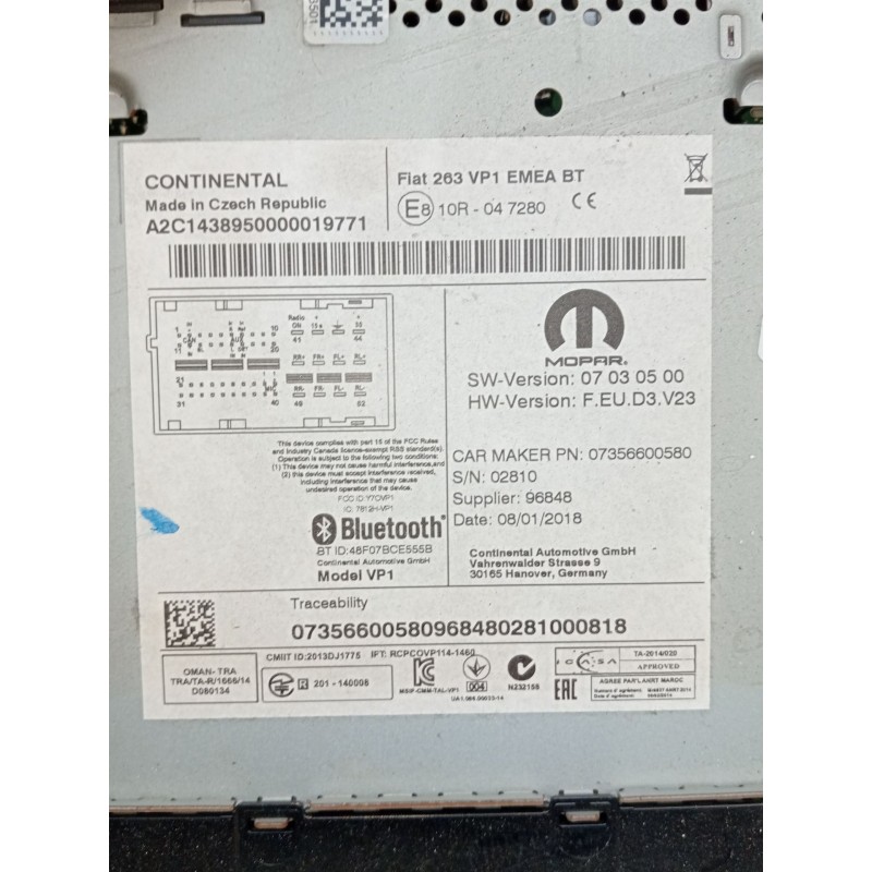 Recambio de sistema audio / radio cd para fiat doblo cargo (263_) 1.3 d multijet (263wxu1a) referencia OEM IAM A2C14389500000197